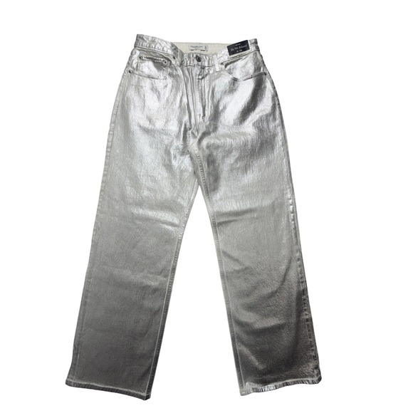 Abercrombie & Fitch Denim - Abercrombie & Fitch 90s Relaxed High Rise Jeans Womens 31 12R Silver Metallic